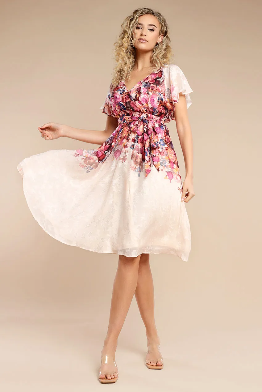 Floral Flutter Sleeve Wrap Midi Dress - Ivory by Goddiva sold by Goddiva