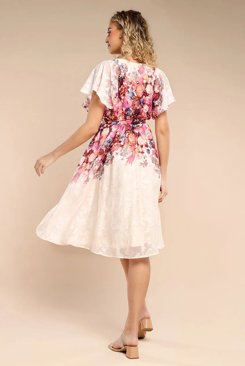 Floral Flutter Sleeve Wrap Midi Dress - Ivory by Goddiva sold by Goddiva product image thumbnail 2