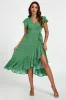 Little Floral Frill Sleeve Midi Wrap Dress In Green by FS Collection sold by Goddiva