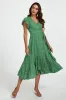 Little Floral Frill Sleeve Midi Wrap Dress In Green by FS Collection sold by Goddiva