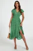 Little Floral Frill Sleeve Midi Wrap Dress In Green by FS Collection sold by Goddiva