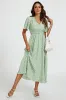 Multi Floral Print V Neck Midi Dress In Green by FS Collection sold by Goddiva
