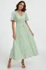 Multi Floral Print V Neck Midi Dress In Green by FS Collection sold by Goddiva