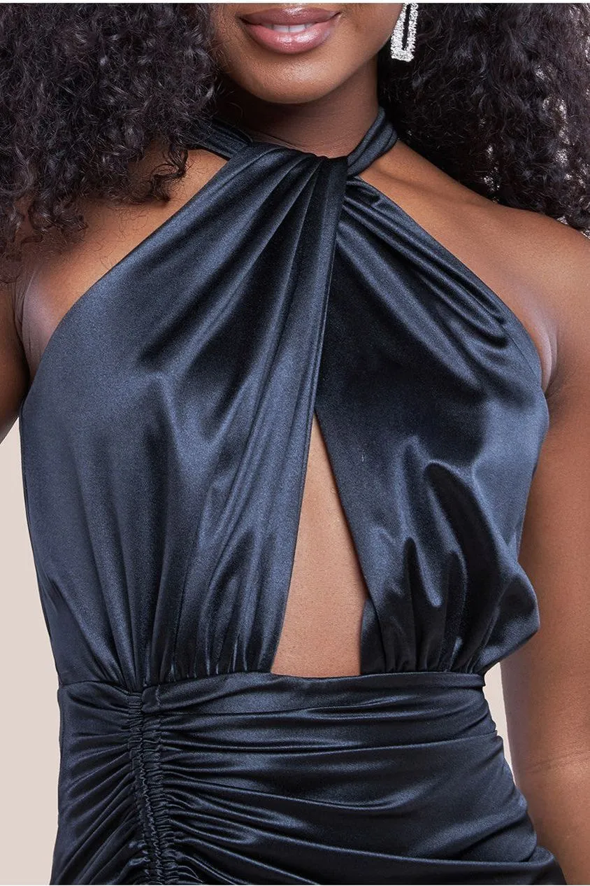 Halter Neck Front Split Satin Maxi Dress - Black by Goddiva sold by Goddiva product image thumbnail 3