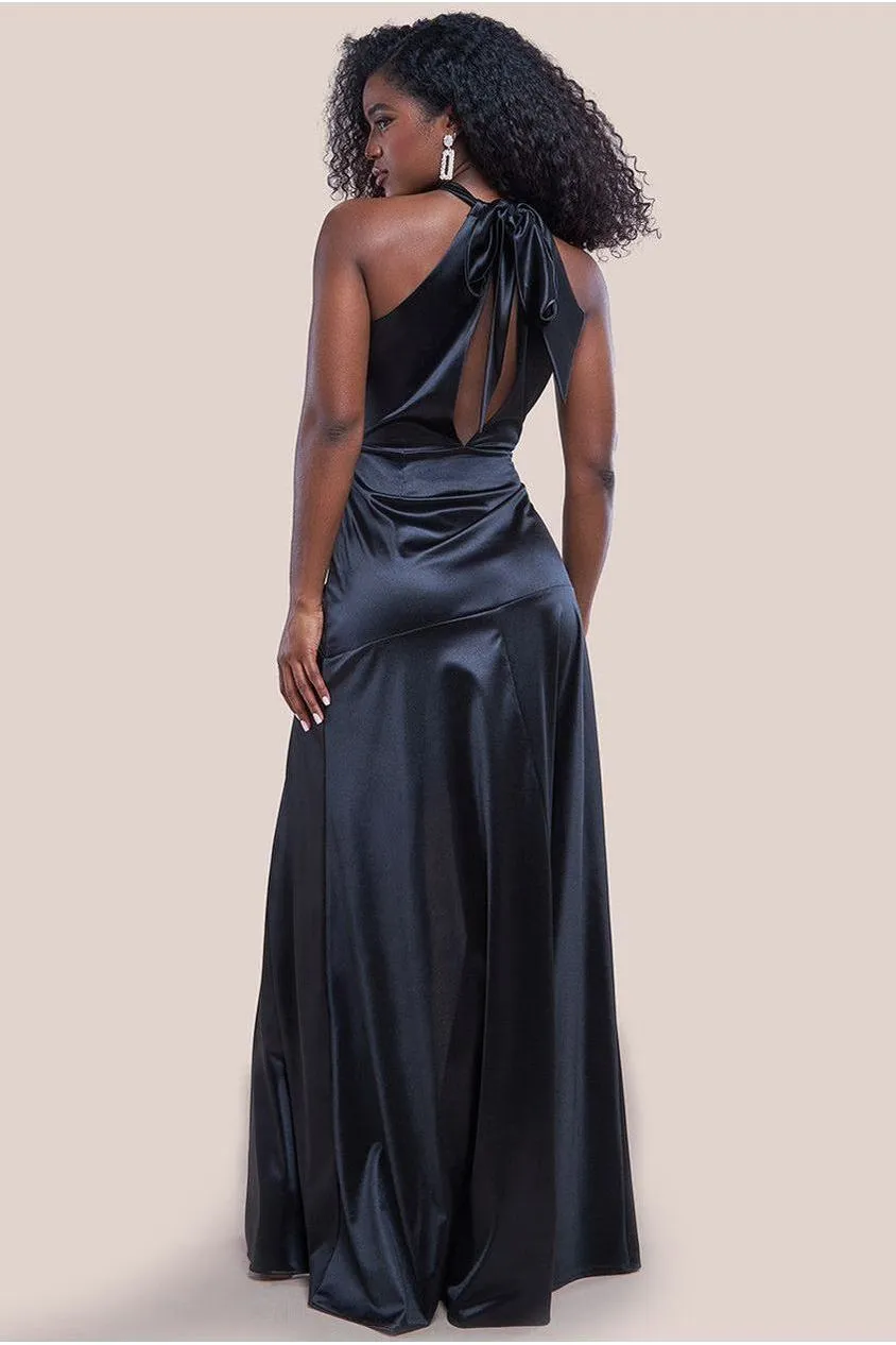 Halter Neck Front Split Satin Maxi Dress - Black by Goddiva sold by Goddiva product image thumbnail 2