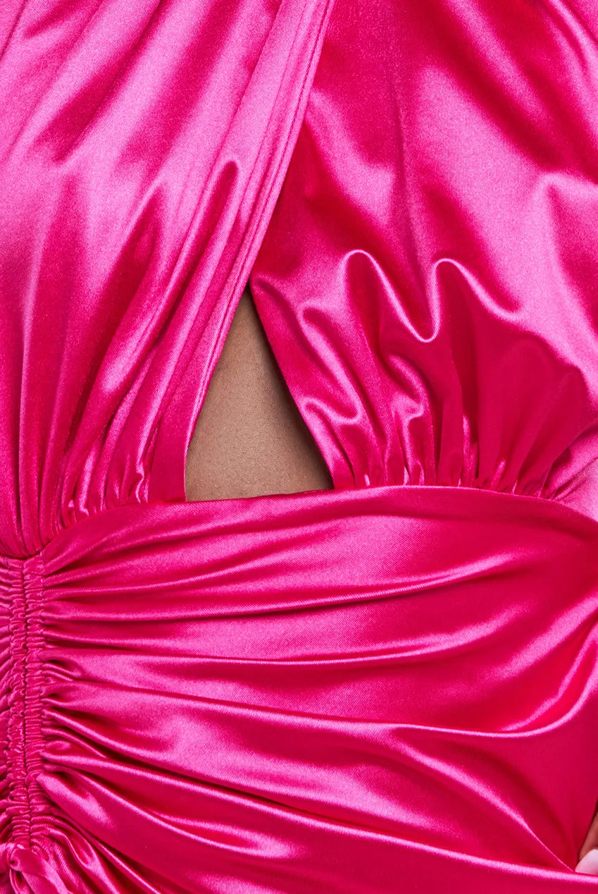 Halter Neck Front Split Satin Maxi Dress - Magenta by Goddiva sold by Goddiva product image thumbnail 5