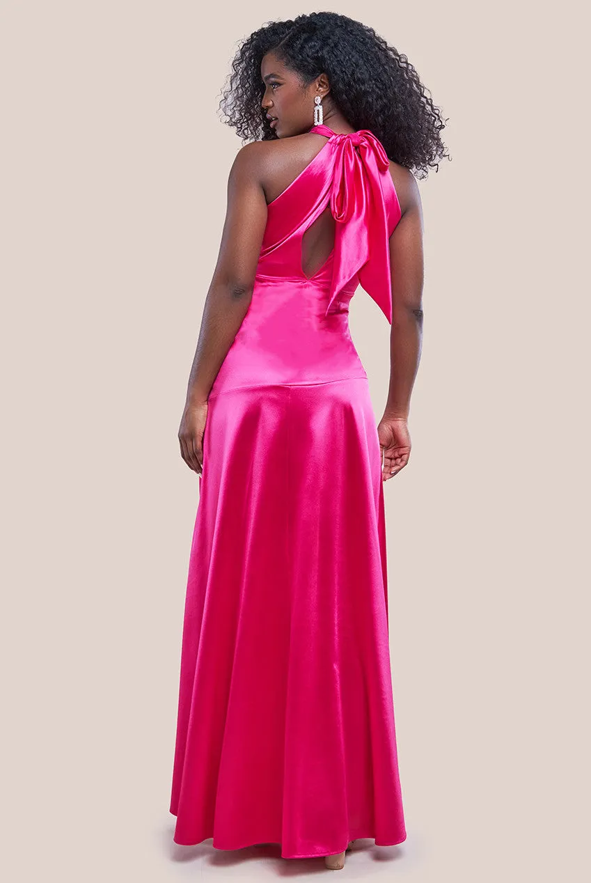 Halter Neck Front Split Satin Maxi Dress - Magenta by Goddiva sold by Goddiva product image thumbnail 3