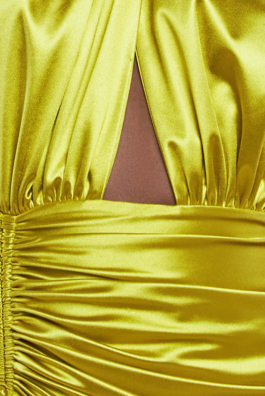 Halter Neck Front Split Satin Maxi Dress - Lime Green by Goddiva sold by Goddiva product image thumbnail 5