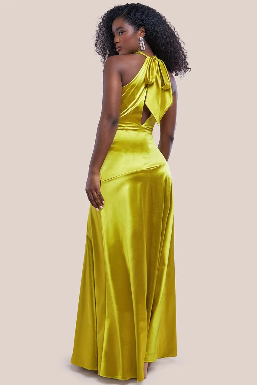 Halter Neck Front Split Satin Maxi Dress - Lime Green by Goddiva sold by Goddiva product image thumbnail 3