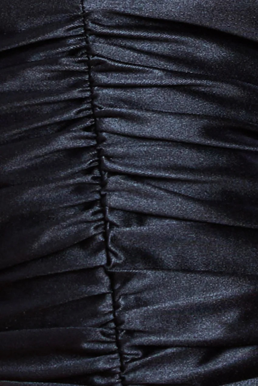 Multi-Tied Satin Gathered Ring Maxi Dress - Black by Goddiva sold by Goddiva product image thumbnail 4