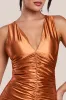 Multi-Tied Satin Gathered Ring Maxi Dress - Bronze by Goddiva sold by Goddiva
