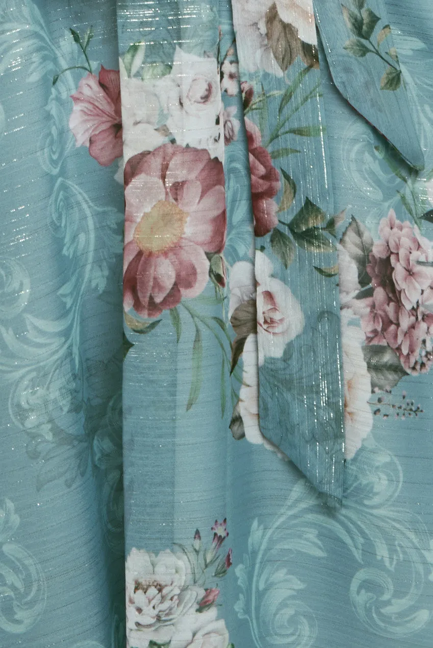 Printed Lurex A-Line Flutter Sleeve Midi Dress - Airforce Blue by Goddiva sold by Goddiva product image thumbnail 4