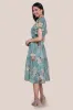 Printed Lurex A-Line Flutter Sleeve Midi Dress - Airforce Blue by Goddiva sold by Goddiva