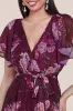 Printed Lurex A-Line Flutter Sleeve Midi Dress - Berry by Goddiva sold by Goddiva