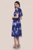 Printed Lurex A-Line Flutter Sleeve Midi Dress - Navy by Goddiva sold by Goddiva