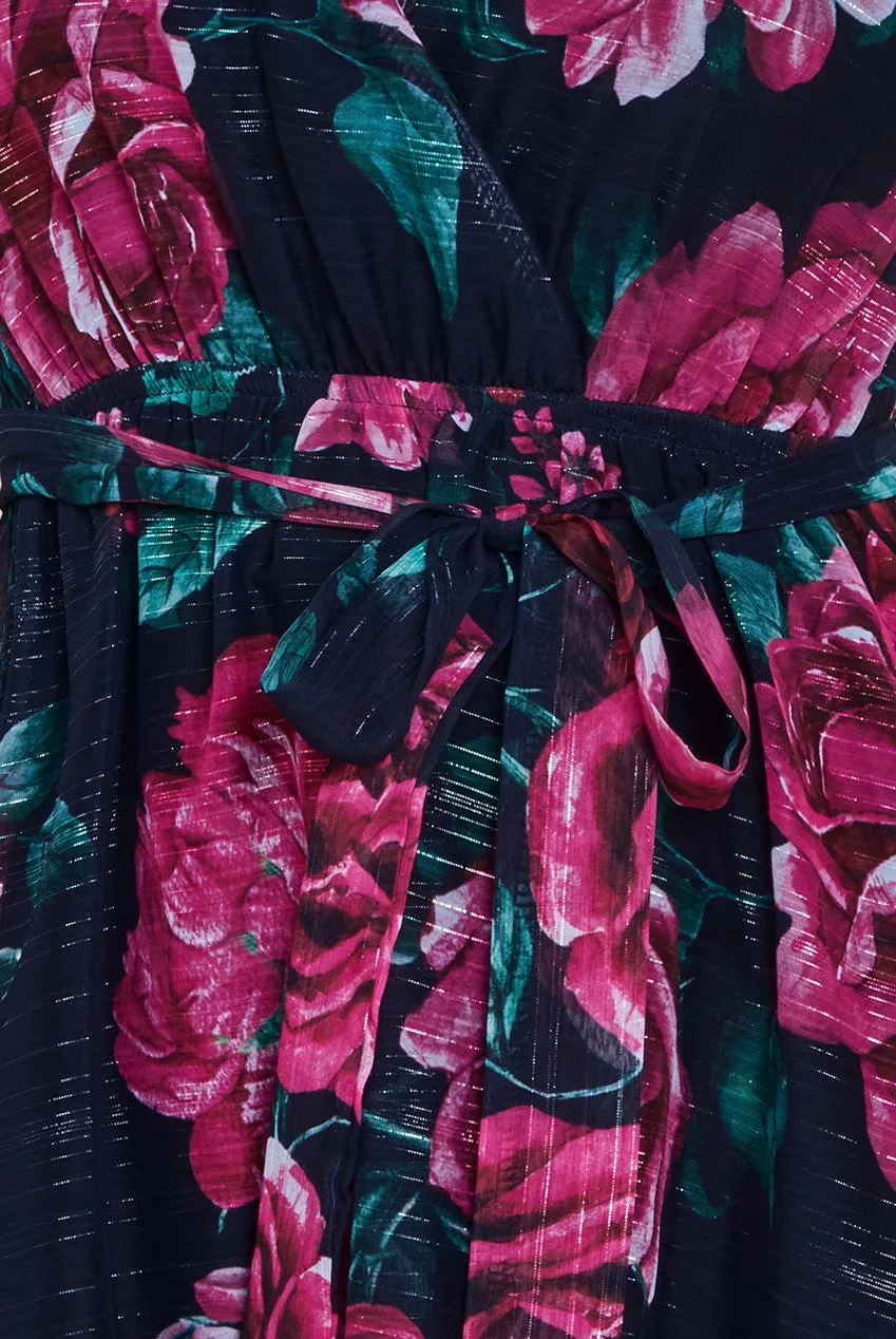 Printed Lurex A-Line Flutter Sleeve Midi Dress - Black by Goddiva sold by Goddiva product image thumbnail 4