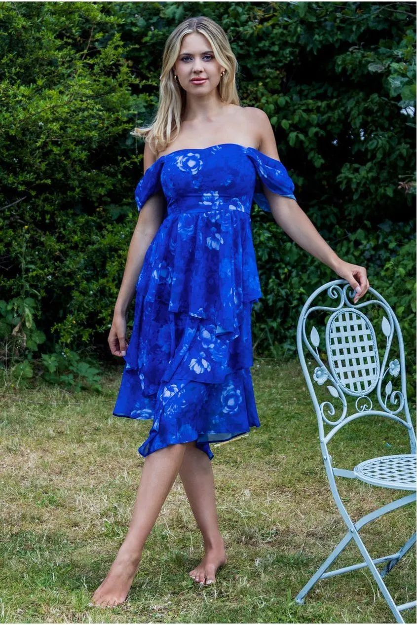 Bardot Asymmetric Handkerchief Tier Midaxi - Blue by Goddiva sold by Goddiva