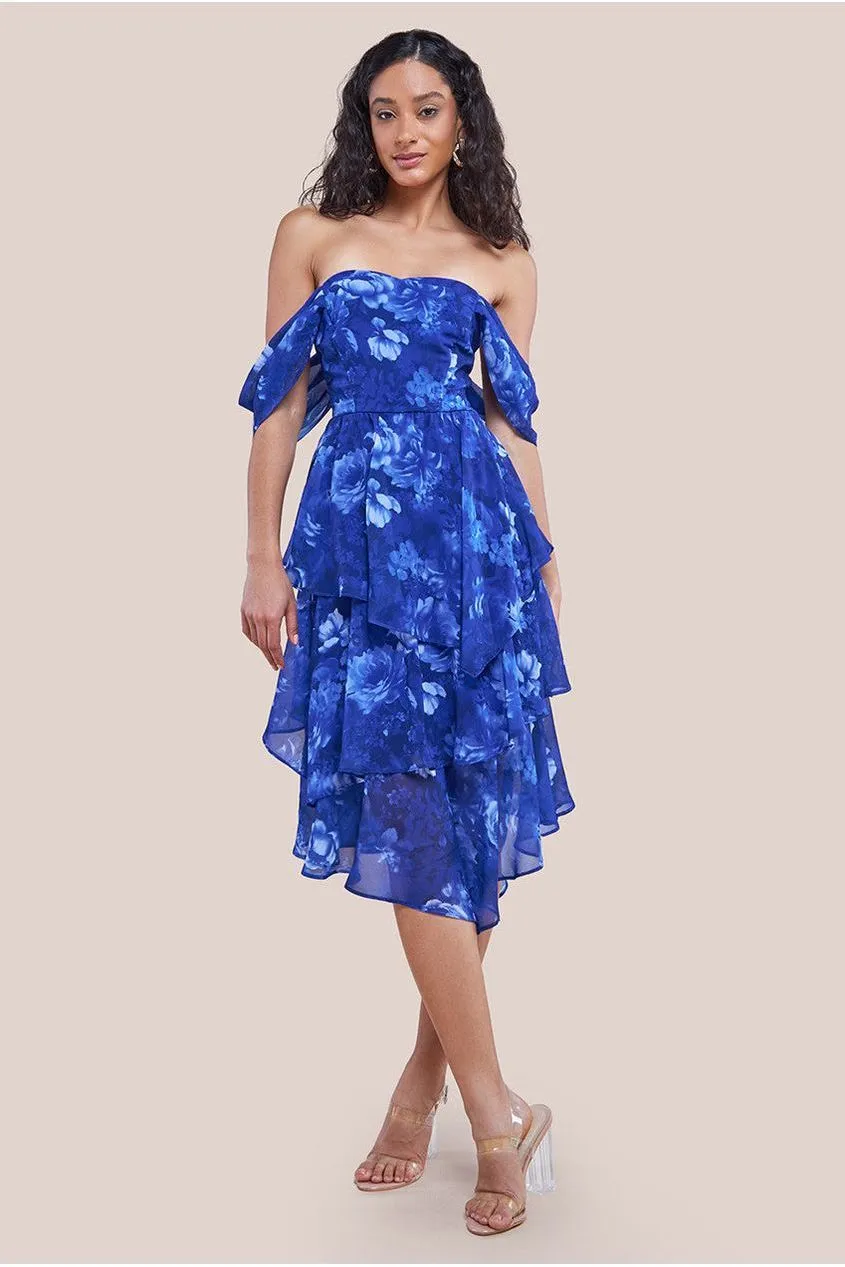 Bardot Asymmetric Handkerchief Tier Midaxi - Blue by Goddiva sold by Goddiva product image thumbnail 2