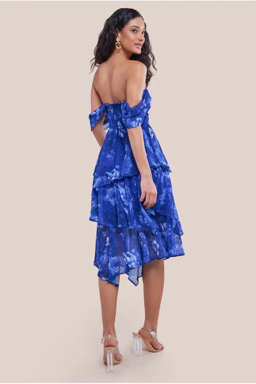 Bardot Asymmetric Handkerchief Tier Midaxi - Blue by Goddiva sold by Goddiva product image thumbnail 3