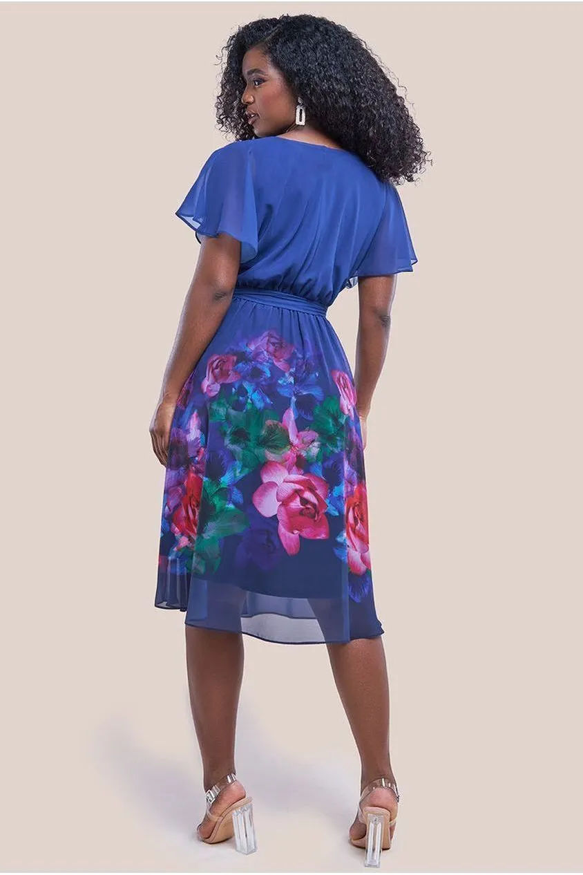 Chiffon Floral Border Print Midi Dress - Navy by Goddiva sold by Goddiva product image thumbnail 2