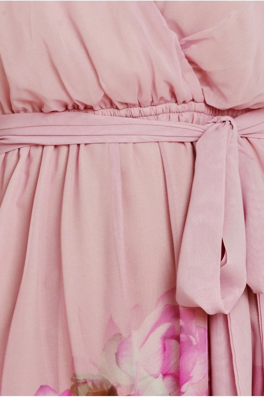 Chiffon Floral Border Print Midi Dress - Blush by Goddiva sold by Goddiva product image thumbnail 5