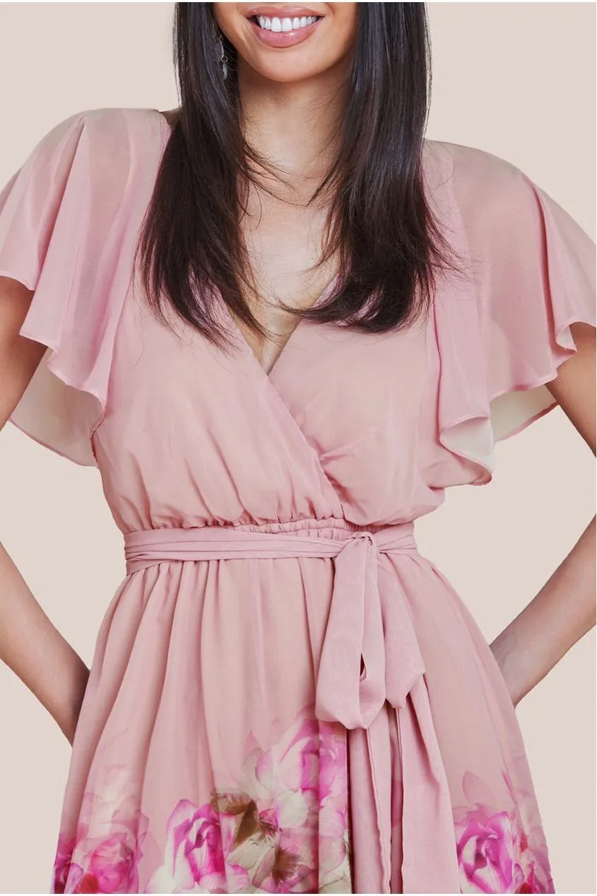 Chiffon Floral Border Print Midi Dress - Blush by Goddiva sold by Goddiva product image thumbnail 4