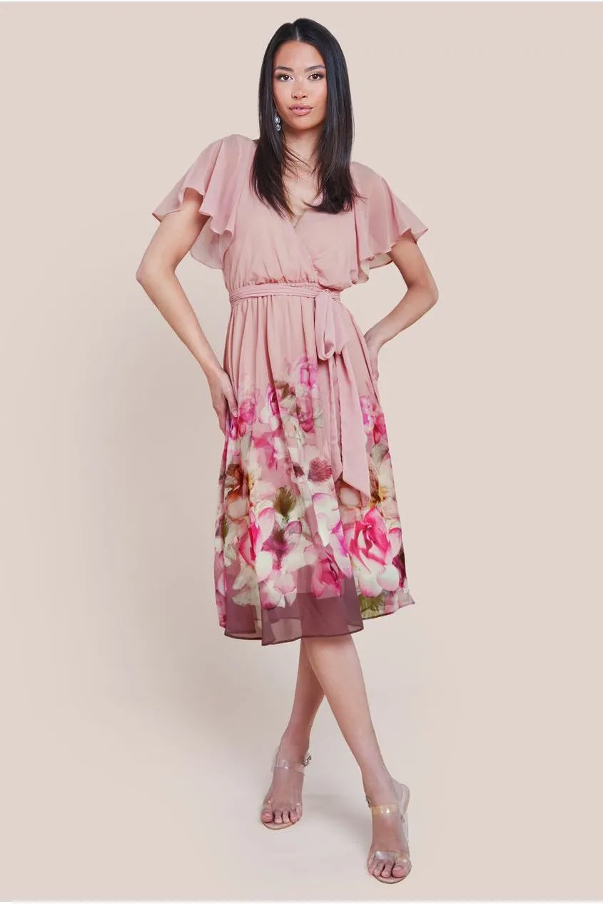 Chiffon Floral Border Print Midi Dress - Blush by Goddiva sold by Goddiva product image thumbnail 2