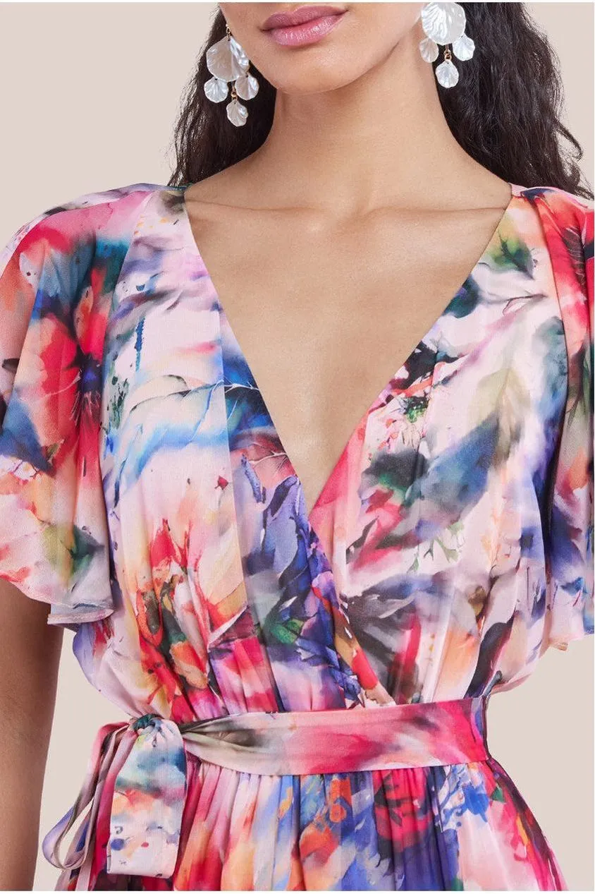 Flutter Sleeve Floral Bodice Midi Dress - Blush by Goddiva sold by Goddiva product image thumbnail 3