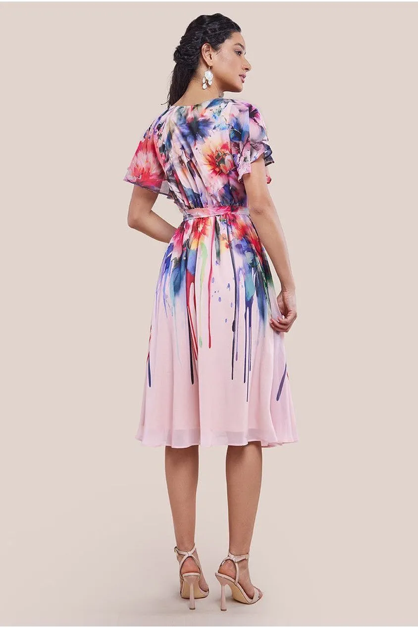 Flutter Sleeve Floral Bodice Midi Dress - Blush by Goddiva sold by Goddiva product image thumbnail 2