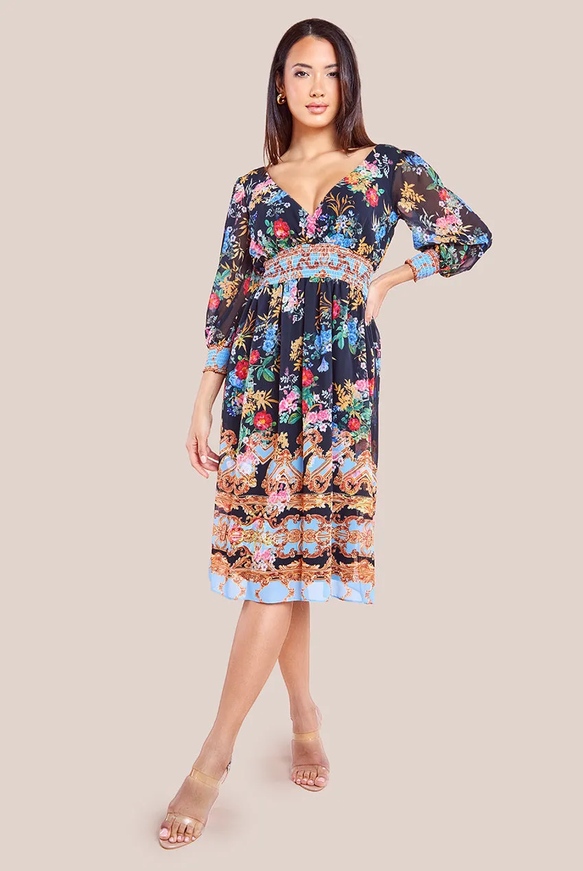 Chiffon Wrap Border Floral Print Midi Dress - Black by Goddiva sold by Goddiva product image thumbnail 2