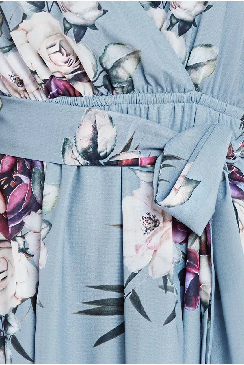 Goddiva Sustainable Printed Flutter Sleeve Maxi Dress - Airforce Blue sold by Goddiva product image thumbnail 5