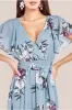 Goddiva Sustainable Printed Flutter Sleeve Maxi Dress - Airforce Blue sold by Goddiva