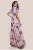 Sustainable Printed Flutter Sleeve Maxi Dress - Peach by Goddiva sold by Goddiva