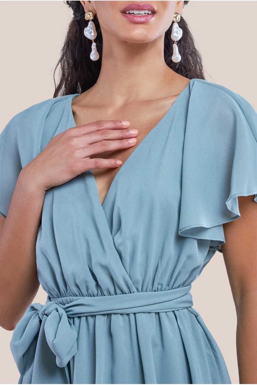Goddiva Sustainable Flutter Sleeve Chiffon Wrap Midi Dress - Sage Green sold by Goddiva product image thumbnail 3