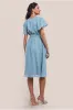 Goddiva Sustainable Flutter Sleeve Chiffon Wrap Midi Dress - Sage Green sold by Goddiva
