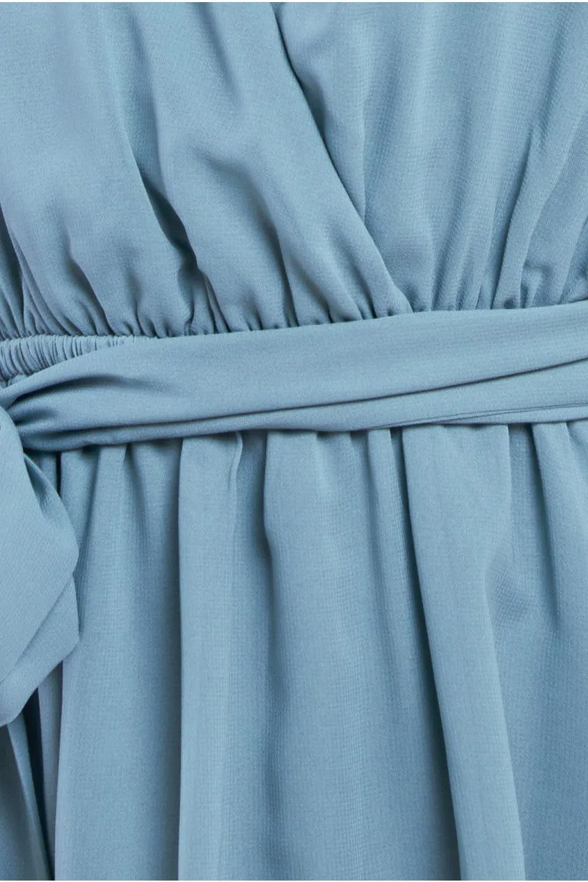 Goddiva Sustainable Flutter Sleeve Chiffon Wrap Midi Dress - Sage Green sold by Goddiva product image thumbnail 4