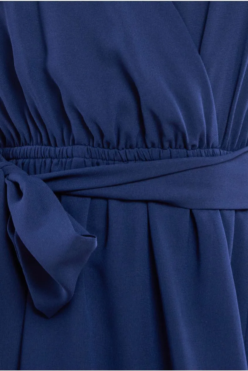 Sustainable Flutter Sleeve Chiffon Wrap Midi Dress - Navy by Goddiva sold by Goddiva product image thumbnail 4