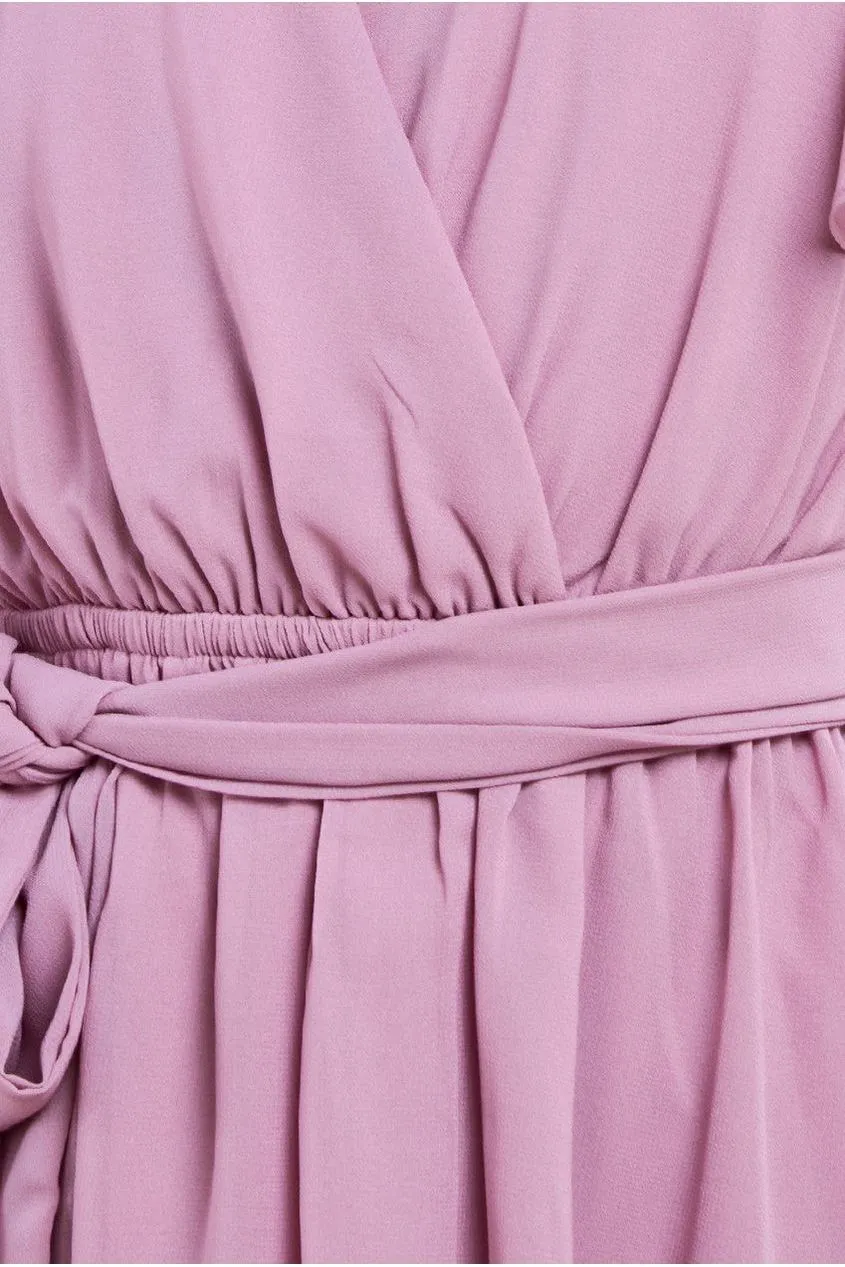 Sustainable Flutter Sleeve Chiffon Wrap Midi Dress - Lavender by Goddiva sold by Goddiva product image thumbnail 4