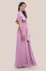 Goddiva Sustainable Chiffon Flutter Sleeve Wrap Maxi Dress - Lavender sold by Goddiva