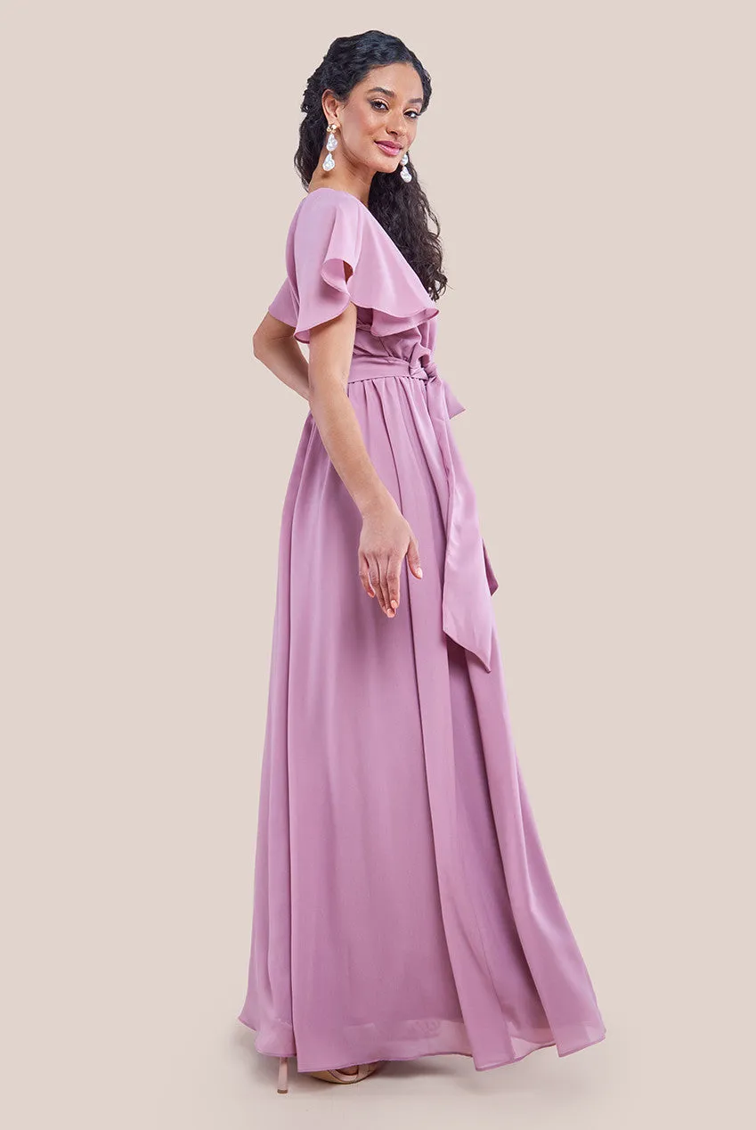 Sustainable Chiffon Flutter Sleeve Wrap Maxi Dress - Lavender by Goddiva sold by Goddiva product image thumbnail 2