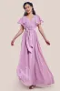 Goddiva Sustainable Chiffon Flutter Sleeve Wrap Maxi Dress - Lavender sold by Goddiva