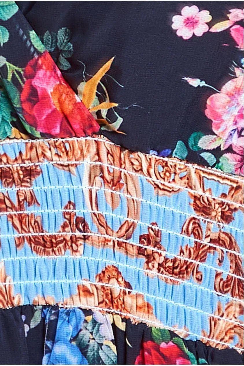 Chiffon Wrap Border Floral Print Maxi Dress - Black by Goddiva sold by Goddiva product image thumbnail 5