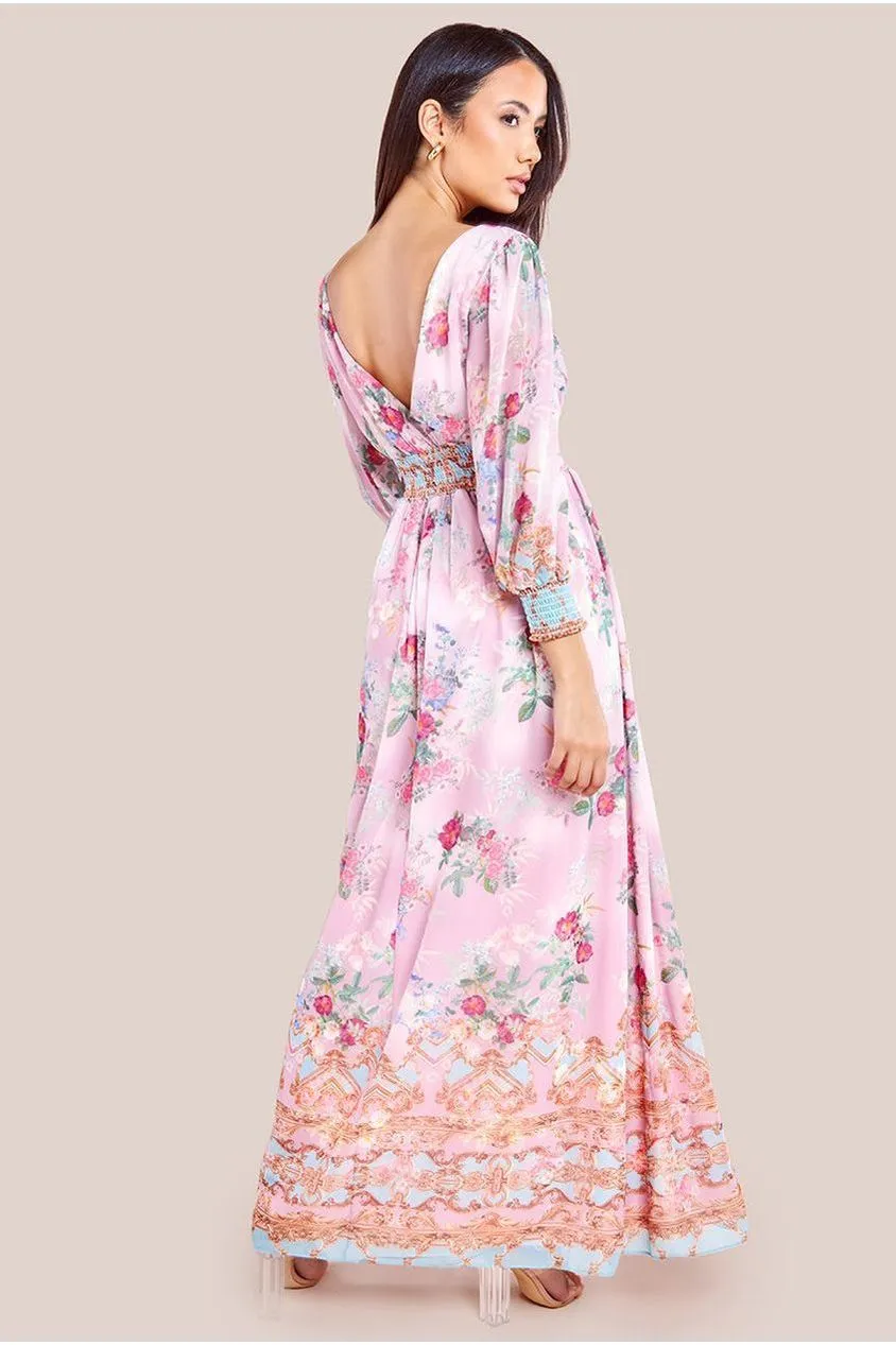 Chiffon Wrap Border Floral Print Maxi Dress - Pink by Goddiva sold by Goddiva product image thumbnail 2