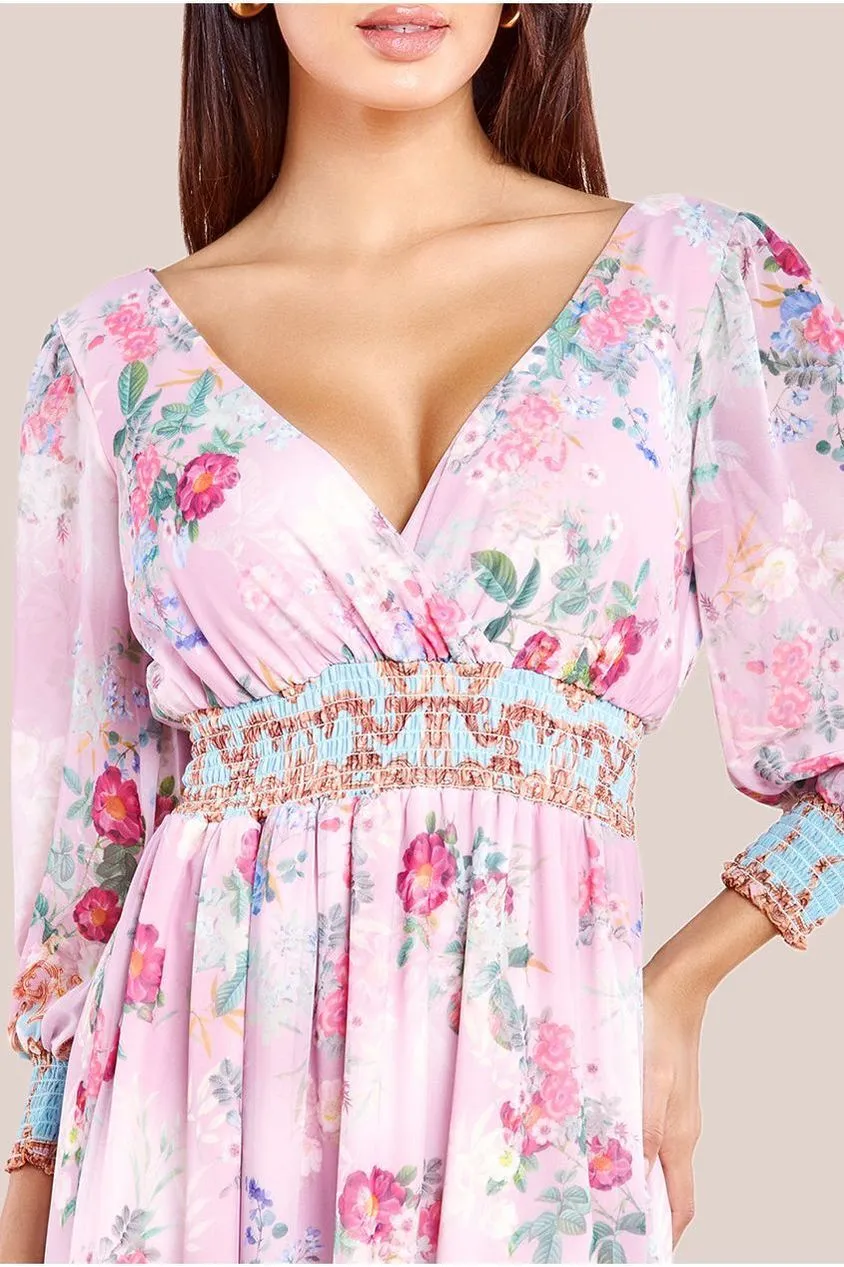 Chiffon Wrap Border Floral Print Maxi Dress - Pink by Goddiva sold by Goddiva product image thumbnail 3
