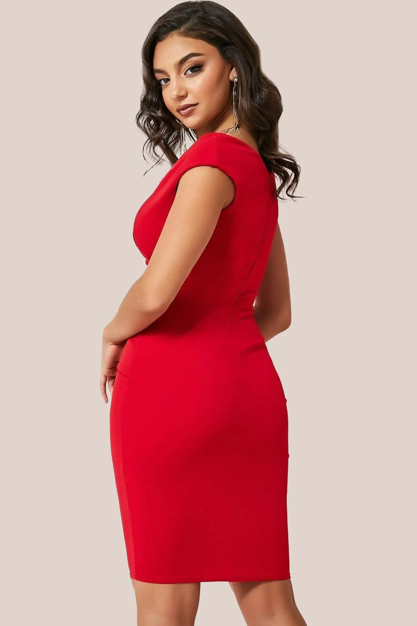 Bardot Pleated Midi Dress - Red by Goddiva sold by Goddiva product image thumbnail 2