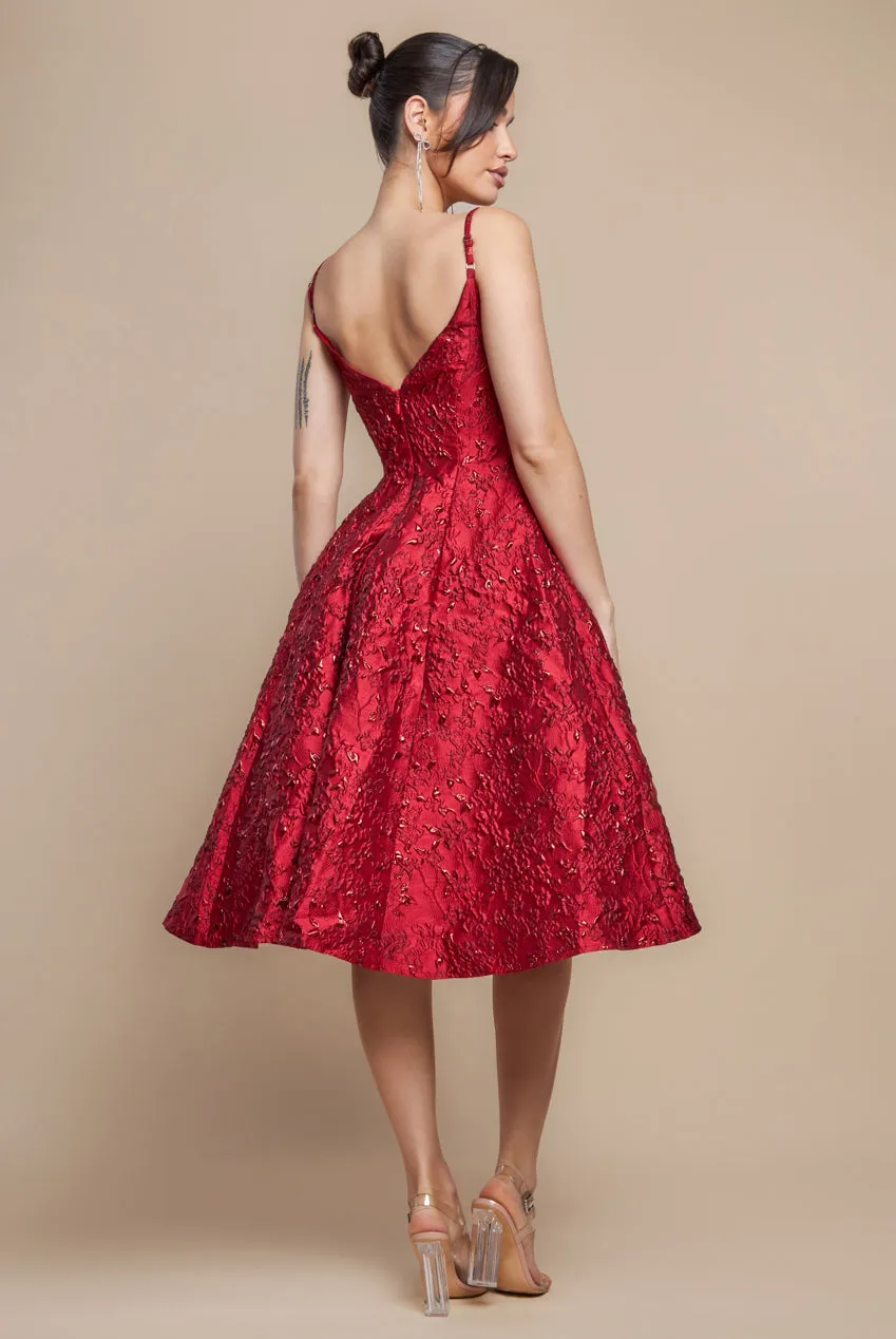 Jacquard Sleeveless A-line Midi Dress - Red by Goddiva sold by Goddiva product image thumbnail 2