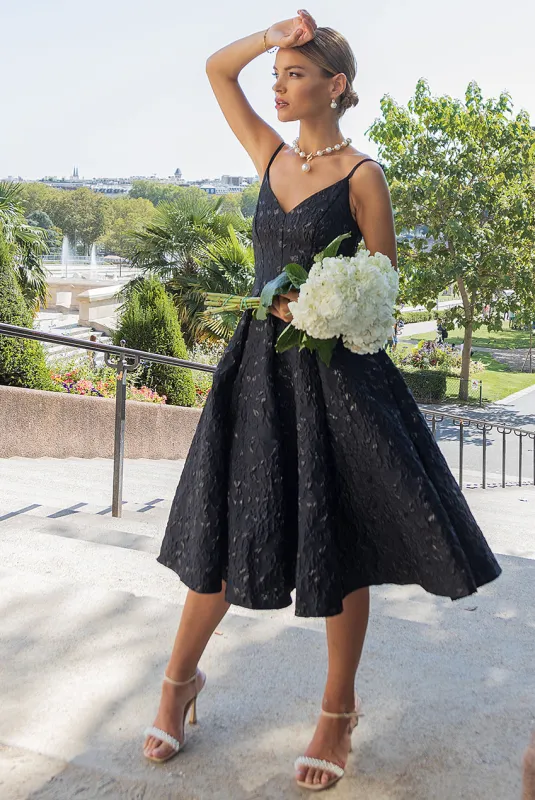 Jacquard Sleeveless A-line Midi Dress - Black by Goddiva sold by Goddiva