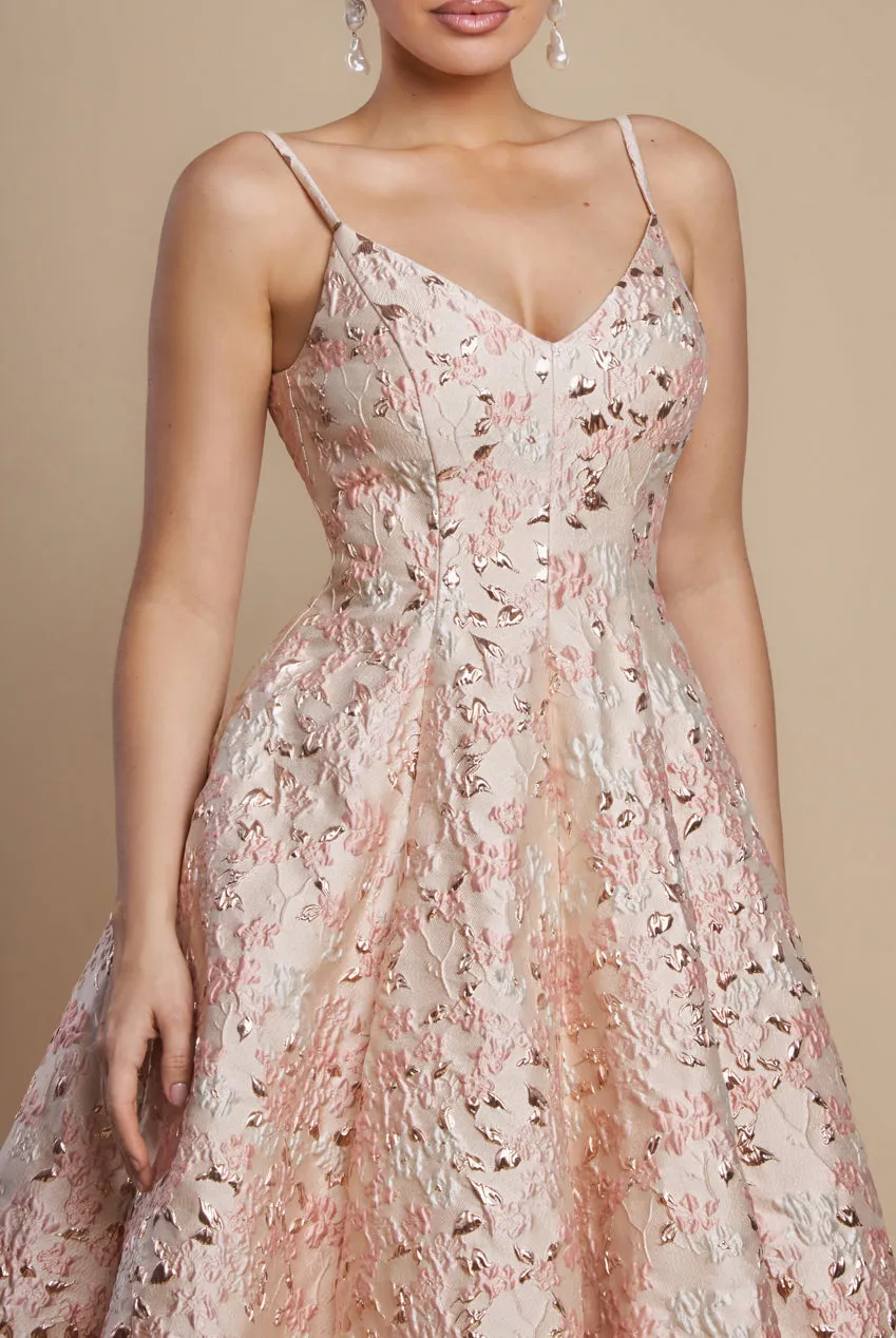 Jacquard Sleeveless A-line Midi Dress - Blush Pink by Goddiva sold by Goddiva product image thumbnail 4