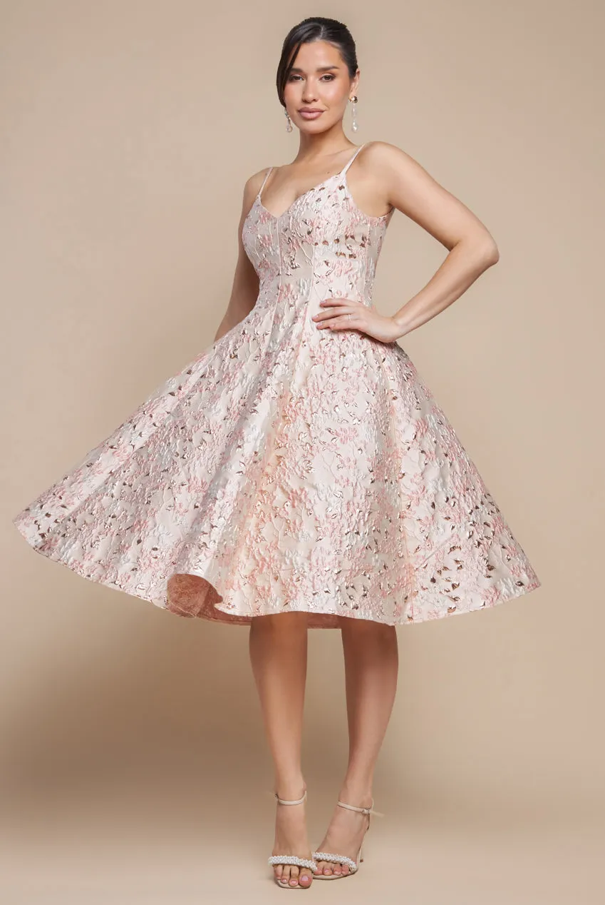 Jacquard Sleeveless A-line Midi Dress - Blush Pink by Goddiva sold by Goddiva product image thumbnail 2