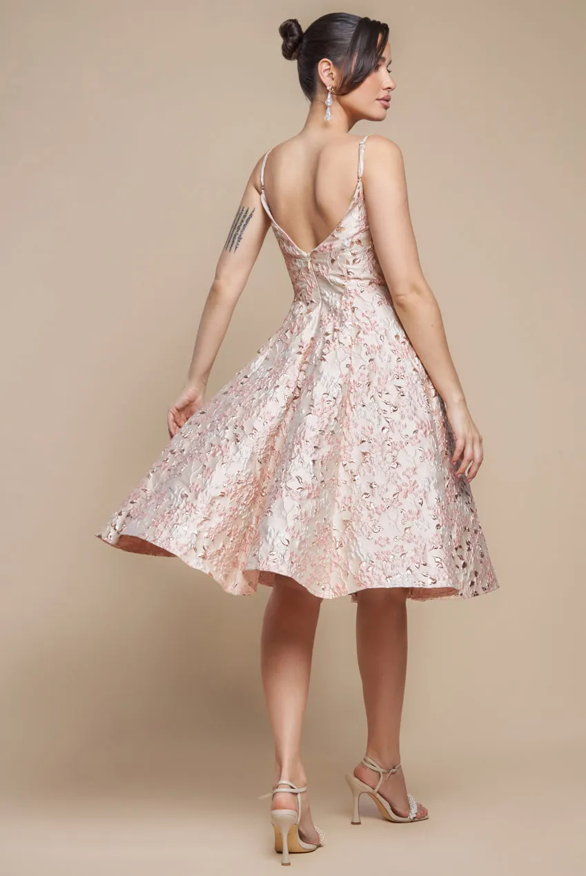 Jacquard Sleeveless A-line Midi Dress - Blush Pink by Goddiva sold by Goddiva product image thumbnail 3